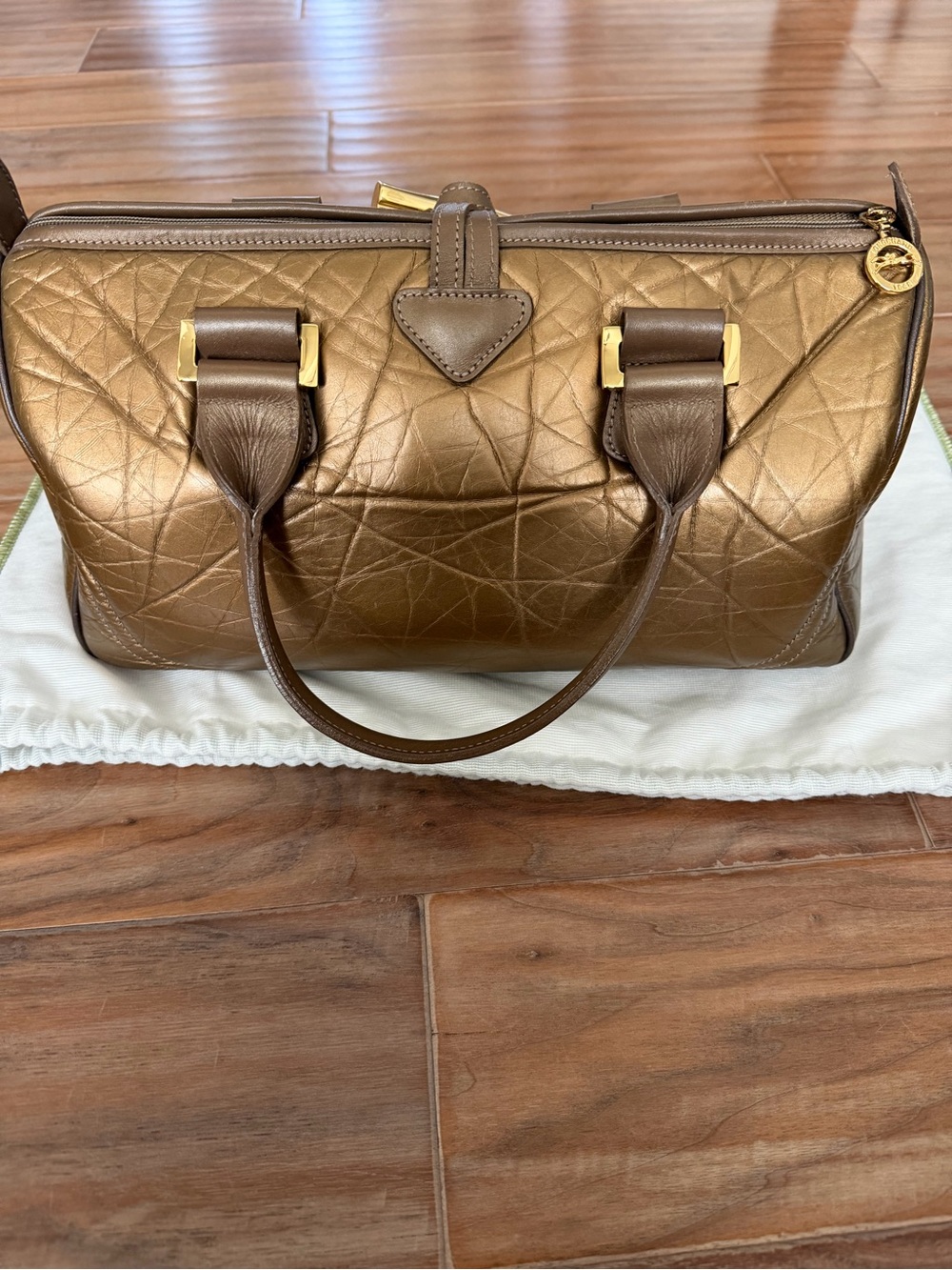 Longchamp Le Roseau Metallic Bronze Satchel Bag Made in France - Picture 3 of 12